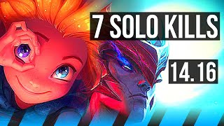 ZOE vs YONE (MID) | 7 solo kills, 1600+ games | NA Diamond | 14.16