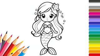 Drawing and Coloring a Cute Mermaid Lily 🤩 🧜‍♀️🌊🐚🌈 Drawings for Kids