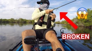 MONSTER Fish BREAKS my FISHING ROD !!!!! - Inshore Saltwater Kayak Fishing