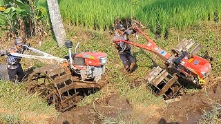 Waktunya pulang...!! Dua traktor sawah selesai garap lahan