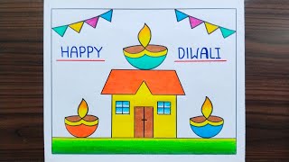 Diwali Drawing Easy And Beautiful / Diwali Drawing / Diwali Festival Drawing / Diwali Poster Drawing