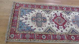 SPECIAL KAZAK PURE WOOL RUNNER HAND-KNOTTED GEOMETRIC DESIGN ORIENTAL RUG #222235