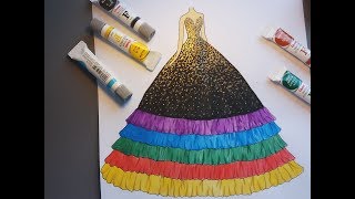 How to draw Rainbow multi layered dress