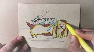 Dibujo de perro y gato conviviendo juntos.