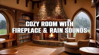 Rainy Autumn Day with Crackling Fireplace in a Cozy Hut Ambience - Relax, Sleep or Study