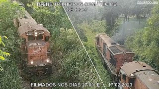 Trens trilheiros com trio de C30-7 filmados nos dias 17/01 e 27/02/2023