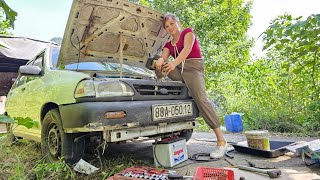 Genius girl repairs and maintains cars for her neighbor.