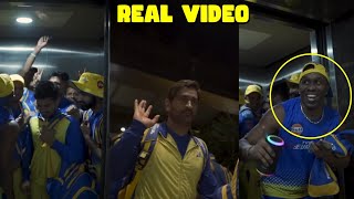 Ms dhoni dj bravo amazing celebration in lift with team csk after qualifying ipl final 2023