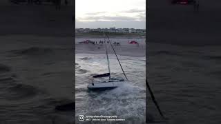 Beached Sail Boat in Seaside Heights NJ.