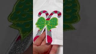 Christmas Candy Cane Side Split Bow Cutout Applique #embroidery #christmas #candycane #diy