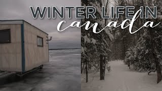 WINTER life in CANADA : ice fishing, snow, hot chocolate