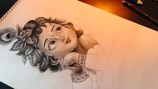 Drawing Little krishna ♥️🦚🌸#art #drawing #krishna #sketch #childhoodmemories