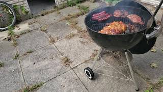 Sunday funday, grilling chicken, steaks and sausages on the weber 22" charcoal BBQ