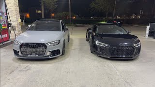 Built Audi RS3 vs Twin Turbo Audi R8 V10 Plus