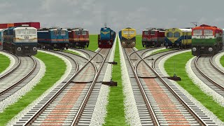 8 INDIAN TRAINS CROSSING ON DANGEROUS BUMPY RAILROAD TRACKS | Train Simulator | Railroad Crossing