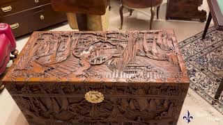 Antique Chinese Carved Camphor wood Trunk Coffer 20th Century