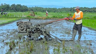 Walking Tractor Working On The Farm Landscaping Top Soil Surface