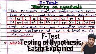 F-test | Hypothesis testing F-test | F test Full concept | Testing of Hypothesis F test | Statistics