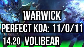 WARWICK vs VOLIBEAR (JGL) | 11/0/11, 2100+ games, Legendary, Rank 10 Warwick | EUW Master | 14.20