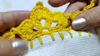 bico de crochê fácil para iniciantes  carreira única #crochê #panodeprato #barrado #crochet