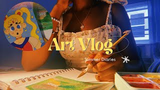 ✨Painting studio ghibli scenes? shopping and eating food | chill summer days✨ [Art Vlog🎨]