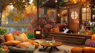 Autumn Lake House Ambience with Cozy Fireplace and Fall Forest Soundscape