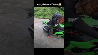 ZX10R Crazy burnout 🔥😱 #zx10r #burnout #bike #rider #shorts