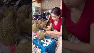 Unboxing Thai Lady Cutting Durian in Bangkok -Thai Street Food