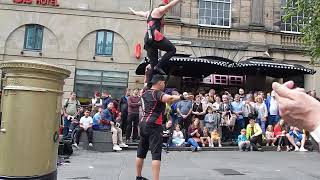 Edinburgh, acrobats street performance at the festival ,August 2023