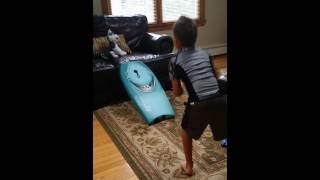 A Boogie board and a super - ball is all he needs!