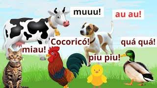 Som dos animais: vaca, galo, galinha, gato, cachorro, pinto e pato - Compilação