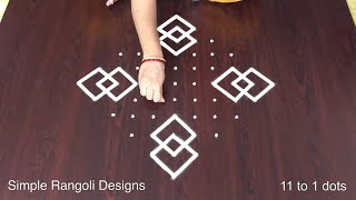 Karthikai Kolam || Easy & Simple Rangoli || 11 to 1 Dots Daily Muggulu