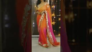 Pink and orange Dual tone Chiffon saree with Gotta Patti border | How to drape a saree? #sareehaul