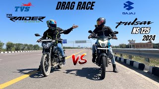 bajaj pulsar ns 125 2024 vs tvs raider 125 | DRAG RACE | shocking results 😱