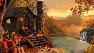 Cozy Autumn HOBBIT Ambience with Crackling Fire Sounds, and Pumpkin Glow | Relaxing Fall Escape