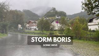 4k HDR Storm Boris in the Alps - driving up the mountain to see snow