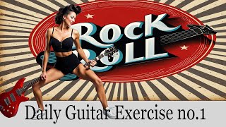 Daily play-along warm-up guitar exercise for beginners. Rock and Roll 12 bar backing track in A.