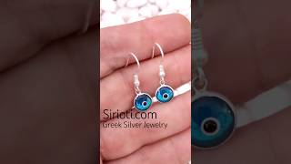 🧿Evil Eye Nazar Mati Blue Turquoise Greek Silver Earrings 🇬🇷sirioti.com - Greek Silver Jewelry