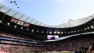 F-15s flew over Tottenham Hotspur stadium for the football game