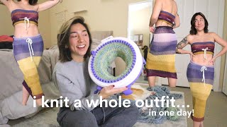 i knit a matching set in ONE DAY with my knitting machine | how to knit flat panels on a machine