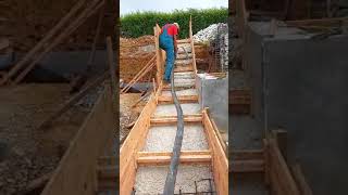 Concreting of outdoor steps in the garden with visible white concrete grade C45-50