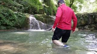 hiking river crossing in the Forest with Nature Sounds and 7 waterfall