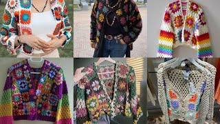 attractively gorgeous crochet vest / jacket / short cardigan designs granny square handmade pattern