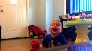 My son laughing at the water bottle falling! And then loses complete interest to his tv show!