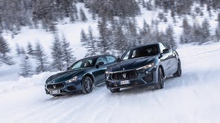 Roaring through the snow with V8 power.The Ghibli 334 Ultima and Levante V8 Ultima.#MaseratiGhibli