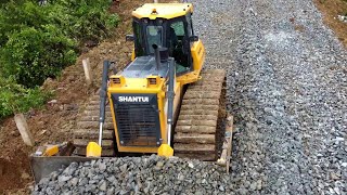 Mighty Powerful Heavy Bulldozer pushing Stone and Heavy dump track spreading Stone made new Road