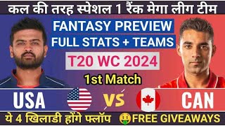 USA vs CAN Dream11 Prediction, USA vs CAN, CAN vs USA Dream11 Prediction, CAN vs USA, T20 World Cup