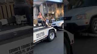 Tow truck meets crazy karen lady 🫢 #repo #repossession #shorts