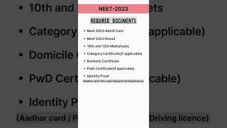 Documents Required for Neet-ug 2023 #neet #nta #neetcouncelling #medicalcollege #mbbs