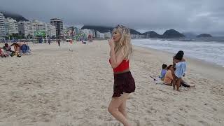 4K Granate Styling, walking in public, having fun on #Copacabana beach, #Rio, miniskirt, swimsuit